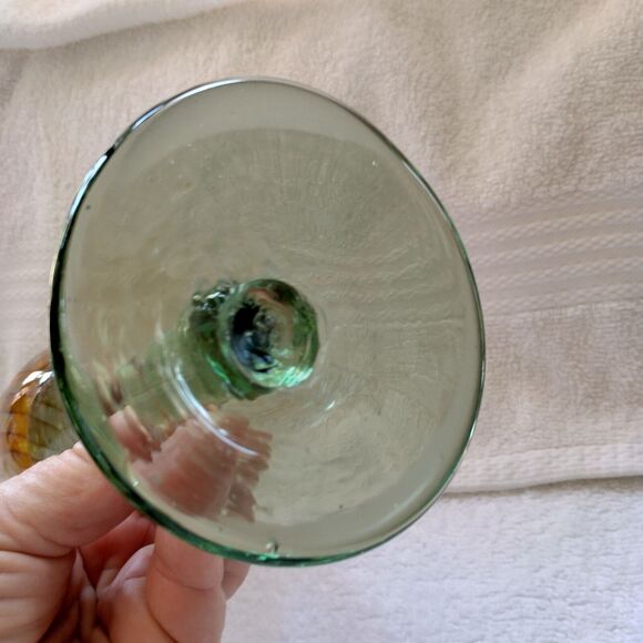 Talitha Horn 1982 Pulled feather art glass wine, Jackson Hole Wy, heavy 9 1/2" - Picture 5 of 11